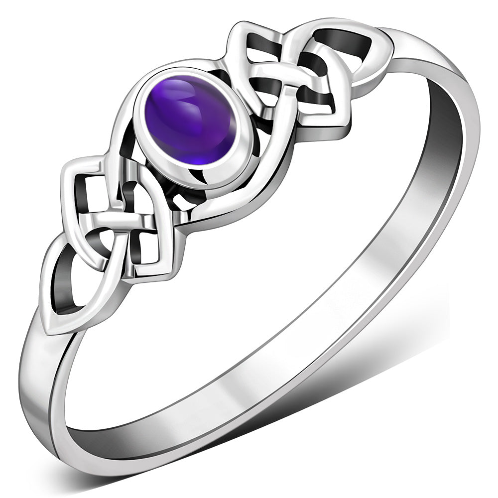 Amethyst Stone Cab Celtic Knot Silver Ring