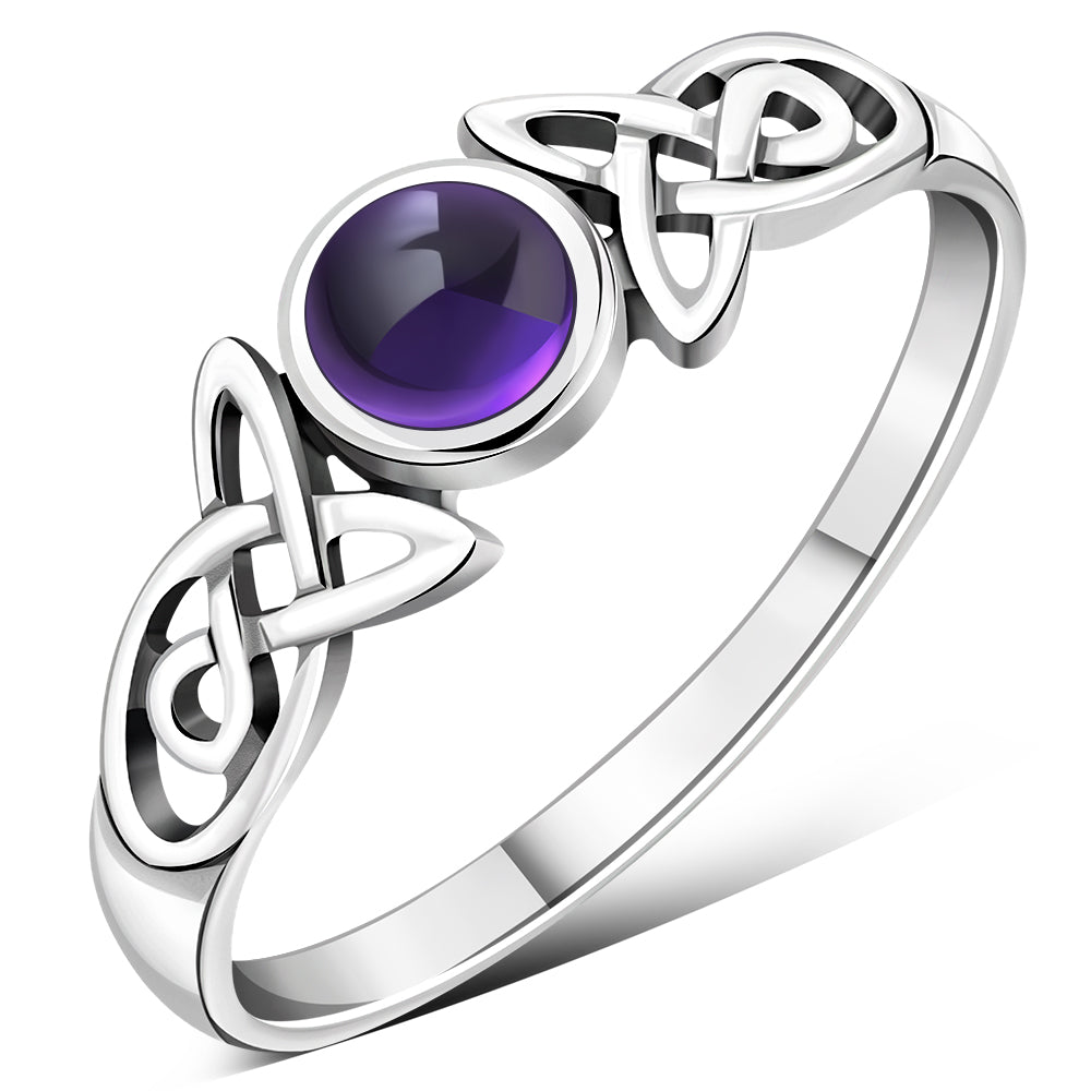 Amethyst Stone Celtic Trinity Silver Ring