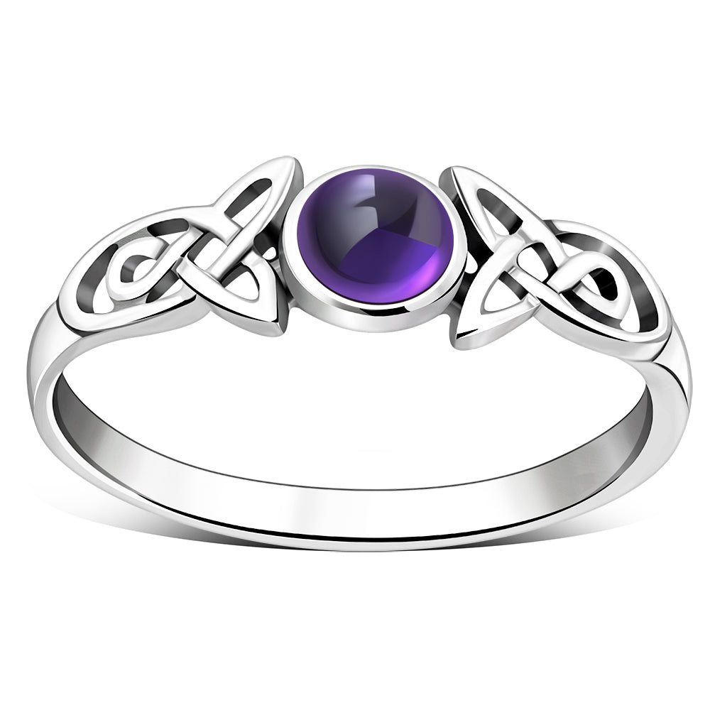 Amethyst Stone Celtic Trinity Silver Ring