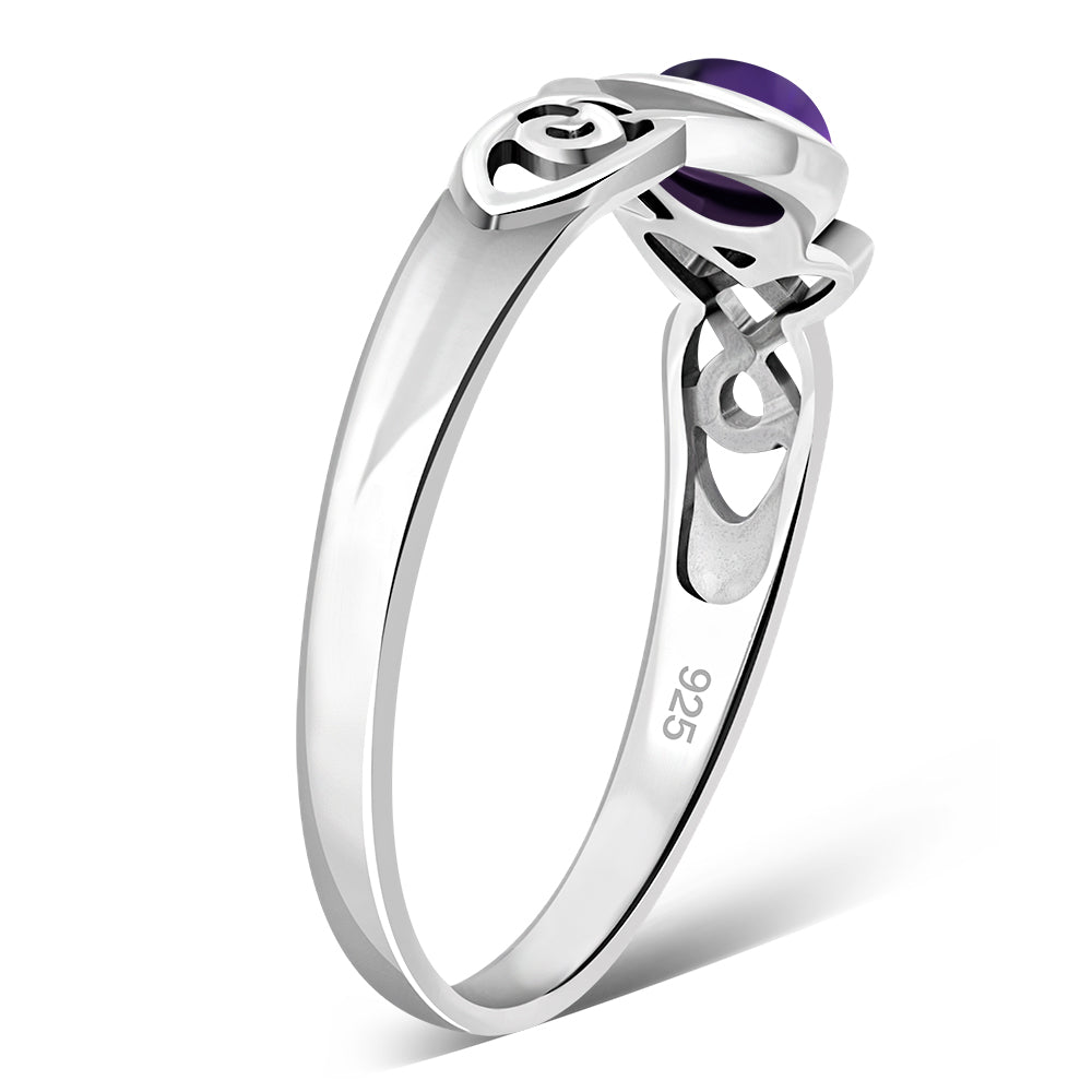 Amethyst Stone Celtic Trinity Silver Ring