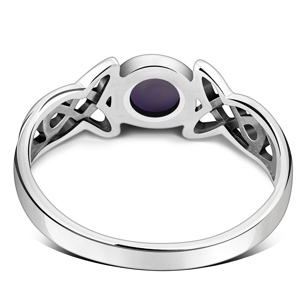 Amethyst Stone Celtic Trinity Silver Ring