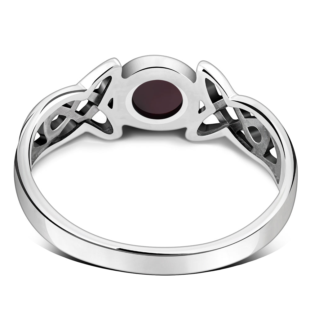 Garnet Stone Celtic Trinity Silver Ring