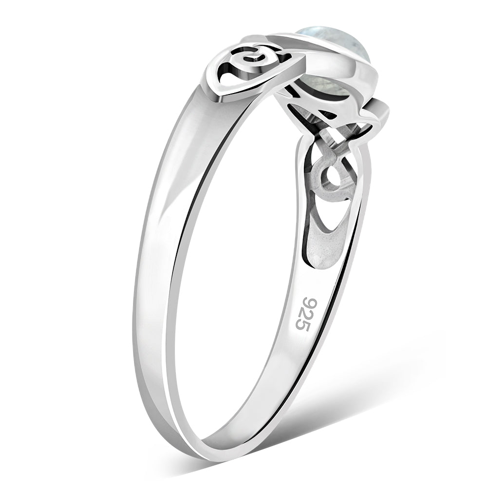 Rainbow Moonstone Celtic Trinity Silver Ring