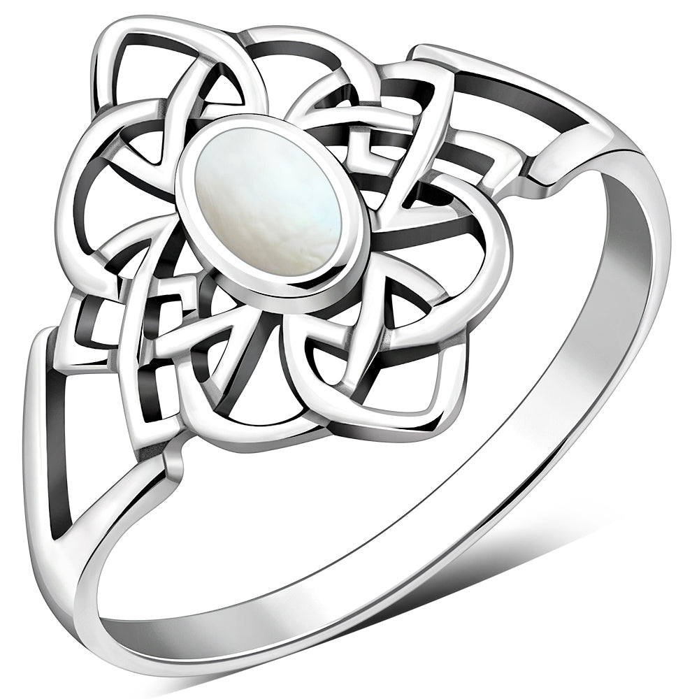 Mother of Pearl Celtic Knot Silver Ring