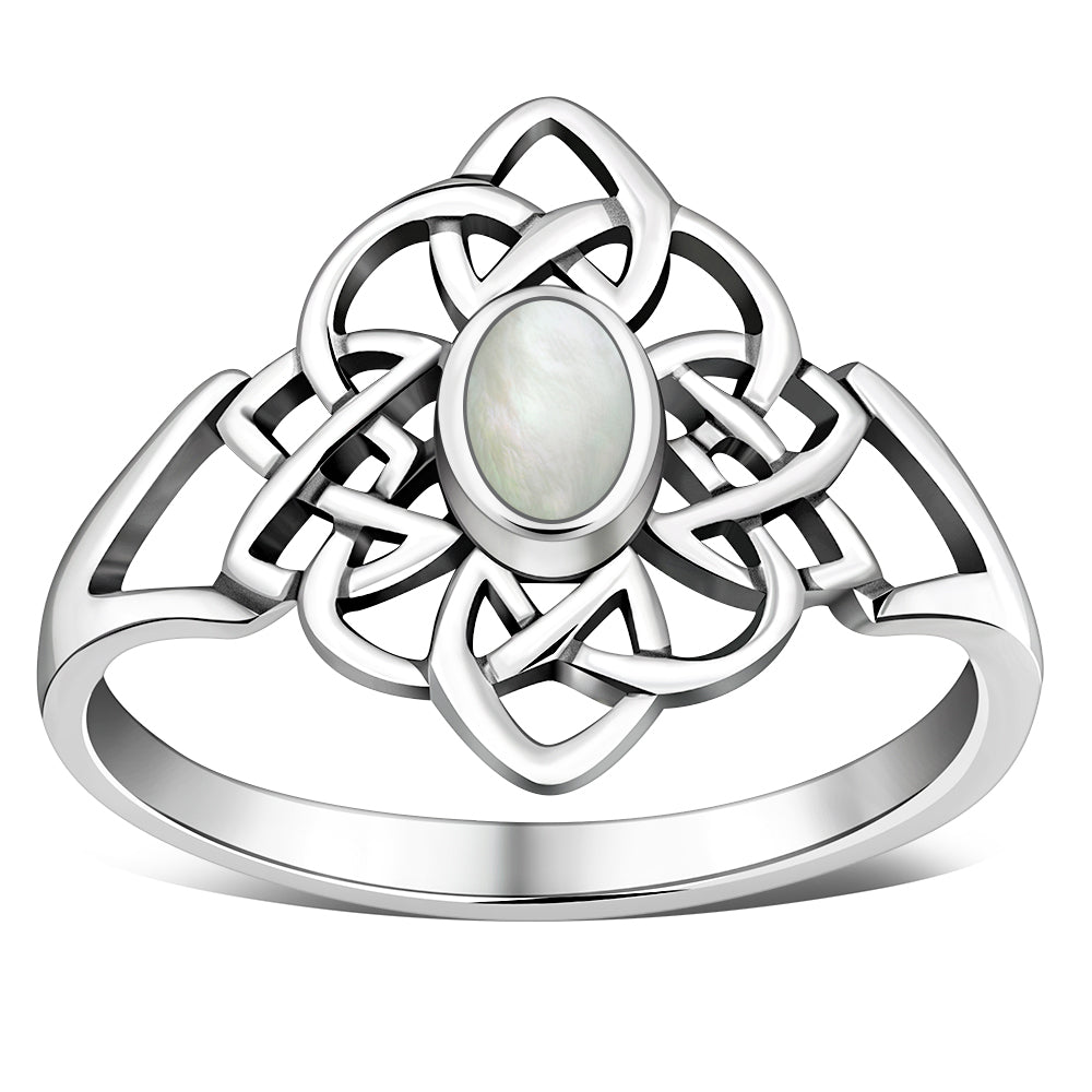 Mother of Pearl Celtic Knot Silver Ring