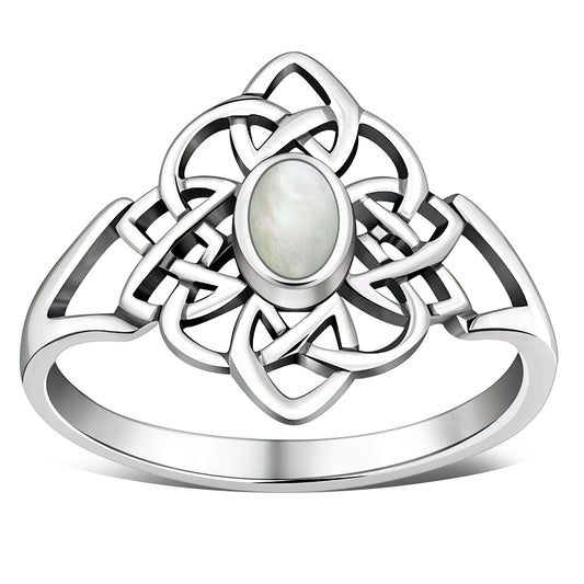Mother of Pearl Celtic Knot Silver Ring