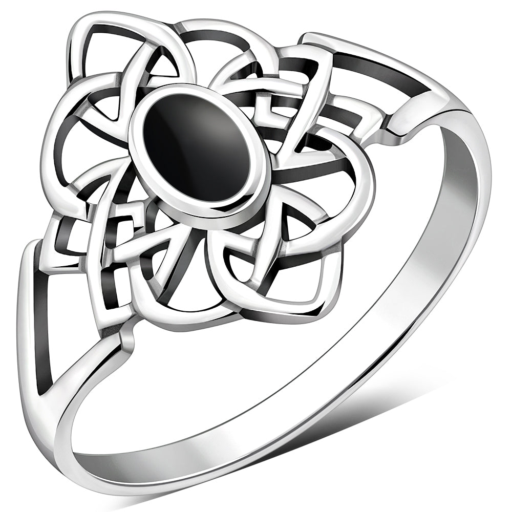 Black Onyx Celtic Knot Silver Ring