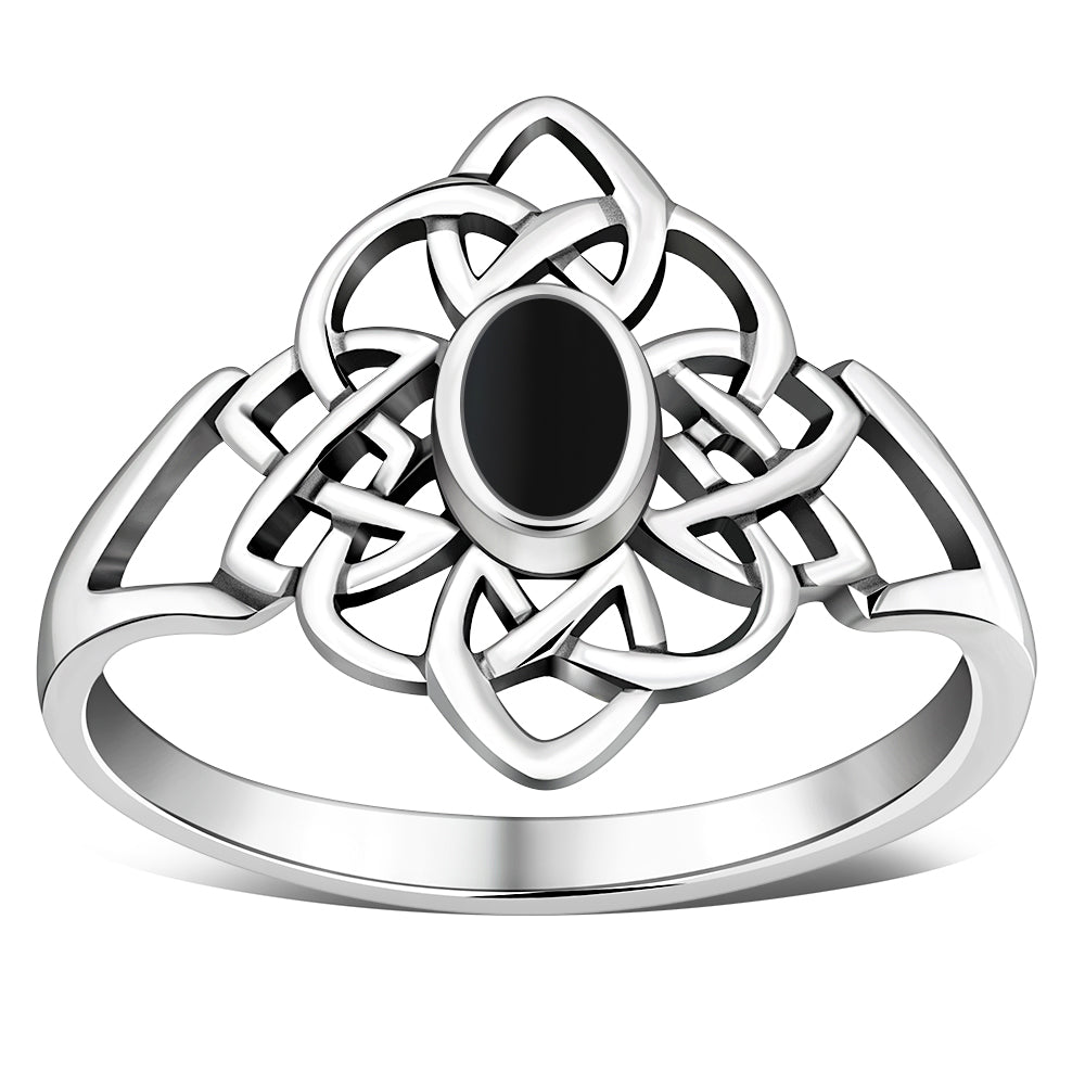 Black Onyx Celtic Knot Silver Ring