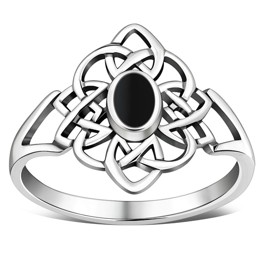 Black Onyx Celtic Knot Silver Ring
