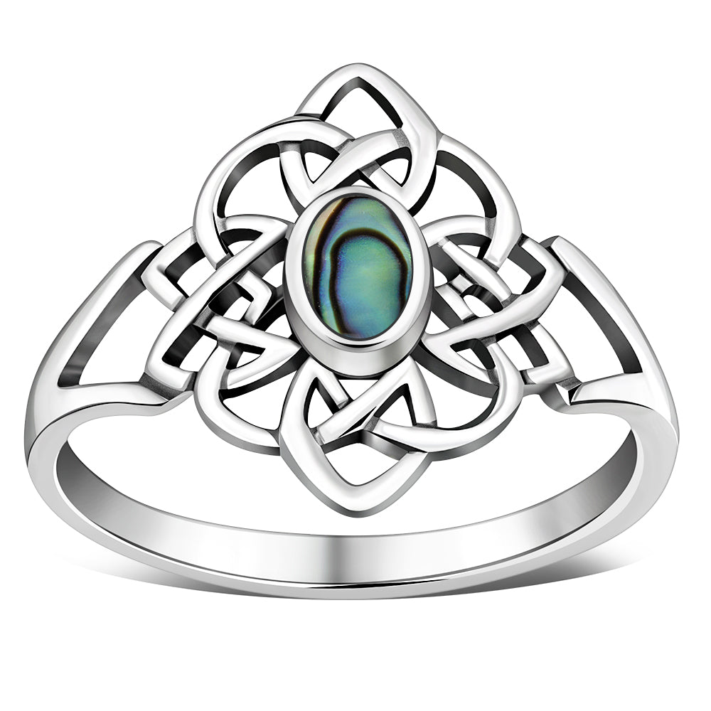 Abalone Shell Celtic Knot Silver Ring