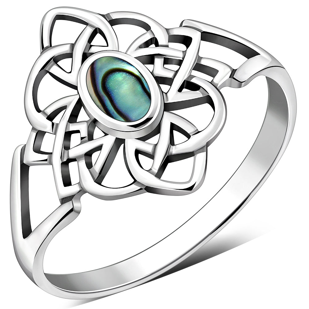 Abalone Shell Celtic Knot Silver Ring