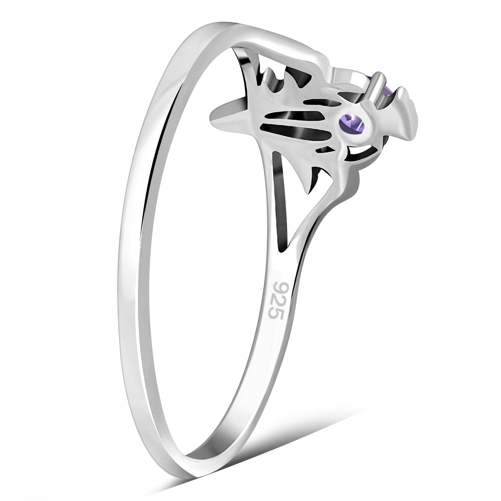Amethyst Stone Scottish Thistle Silver Ring