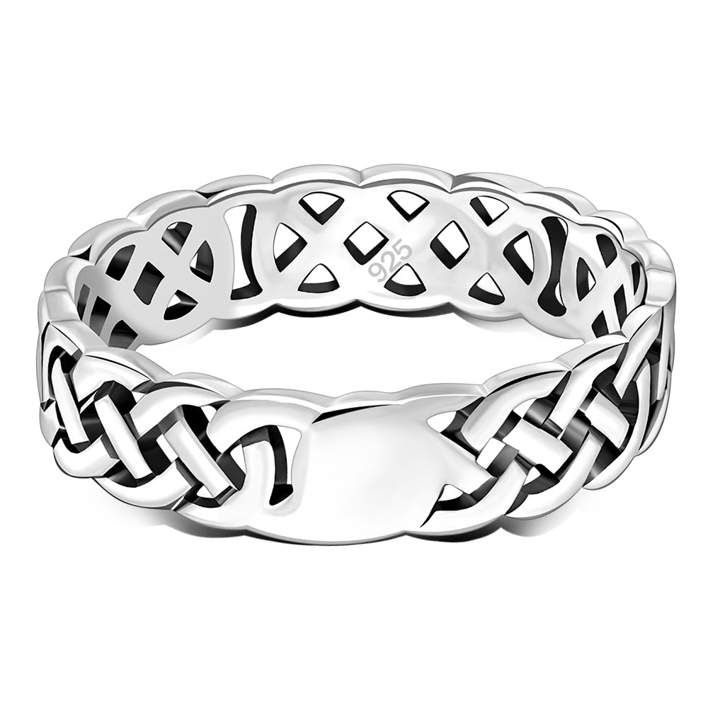 All round Celtic Knot Sterling Silver Plain Band Ring