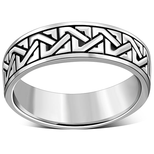 Plain Silver Meander-Greek Key Band Ring