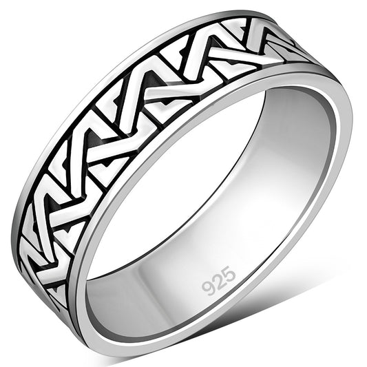 Plain Silver Meander-Greek Key Band Ring