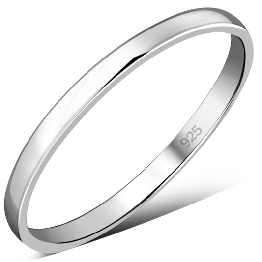 2mm Wide | Plain Flat Top Silver Blank Engravable Wedding Band Ring