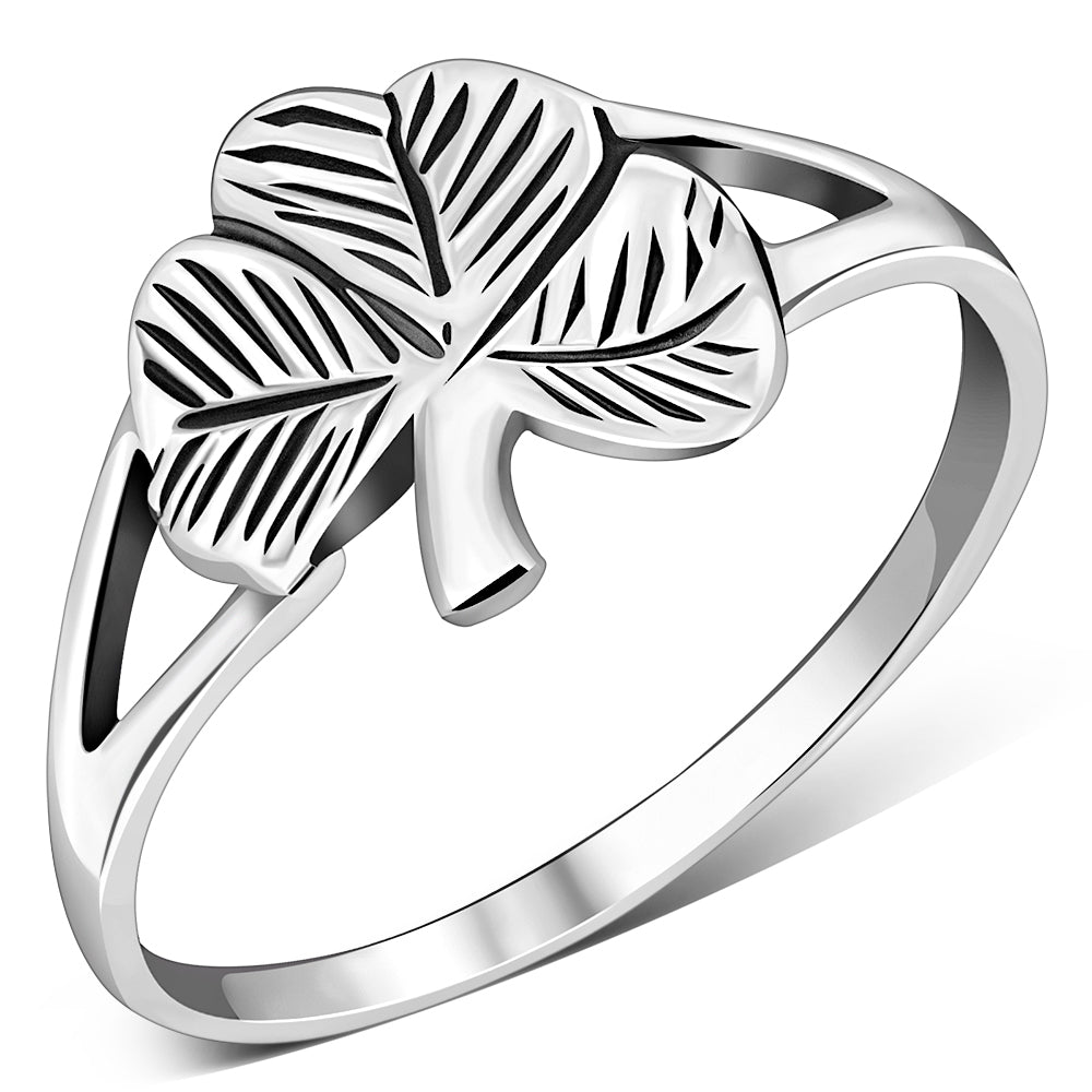 Plain Solid Sterling Silver Shamrock Ring
