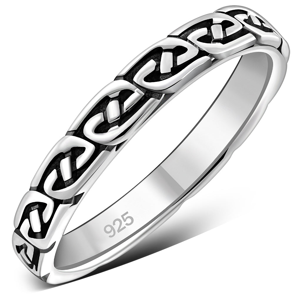 All round Celtic Knot Thin Silver band Ring