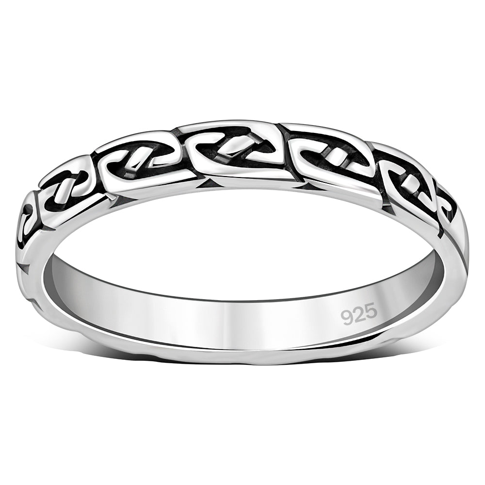 All round Celtic Knot Thin Silver band Ring