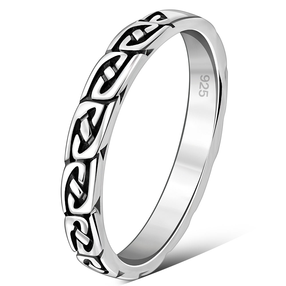 All round Celtic Knot Thin Silver band Ring