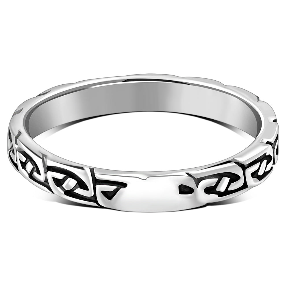 All round Celtic Knot Thin Silver band Ring