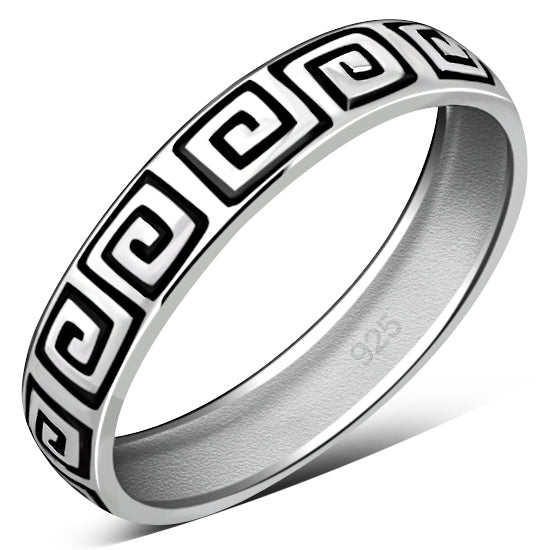 Greek Key Silver Wedding Band Ring