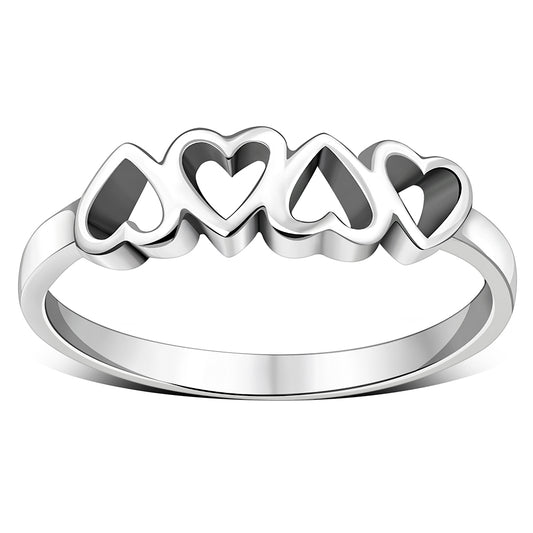 Plain Simple Silver Hearts Ring