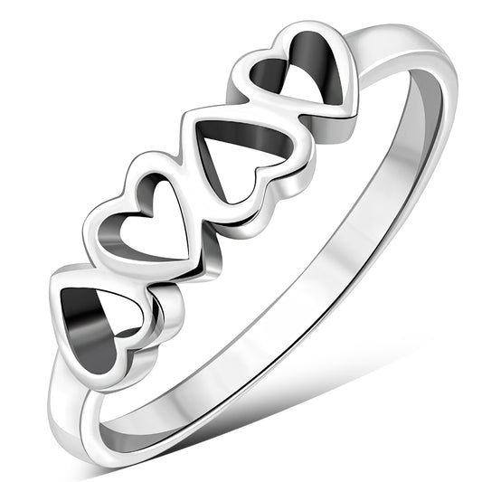 Plain Simple Silver Hearts Ring