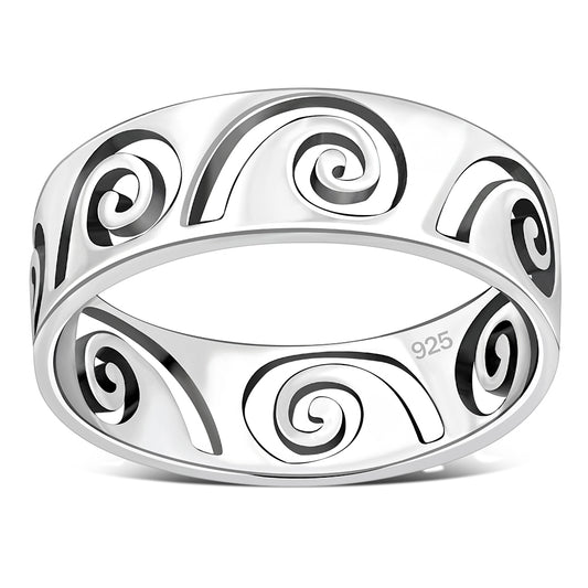 Plain Solid Sterling Silver Waves Band Ring