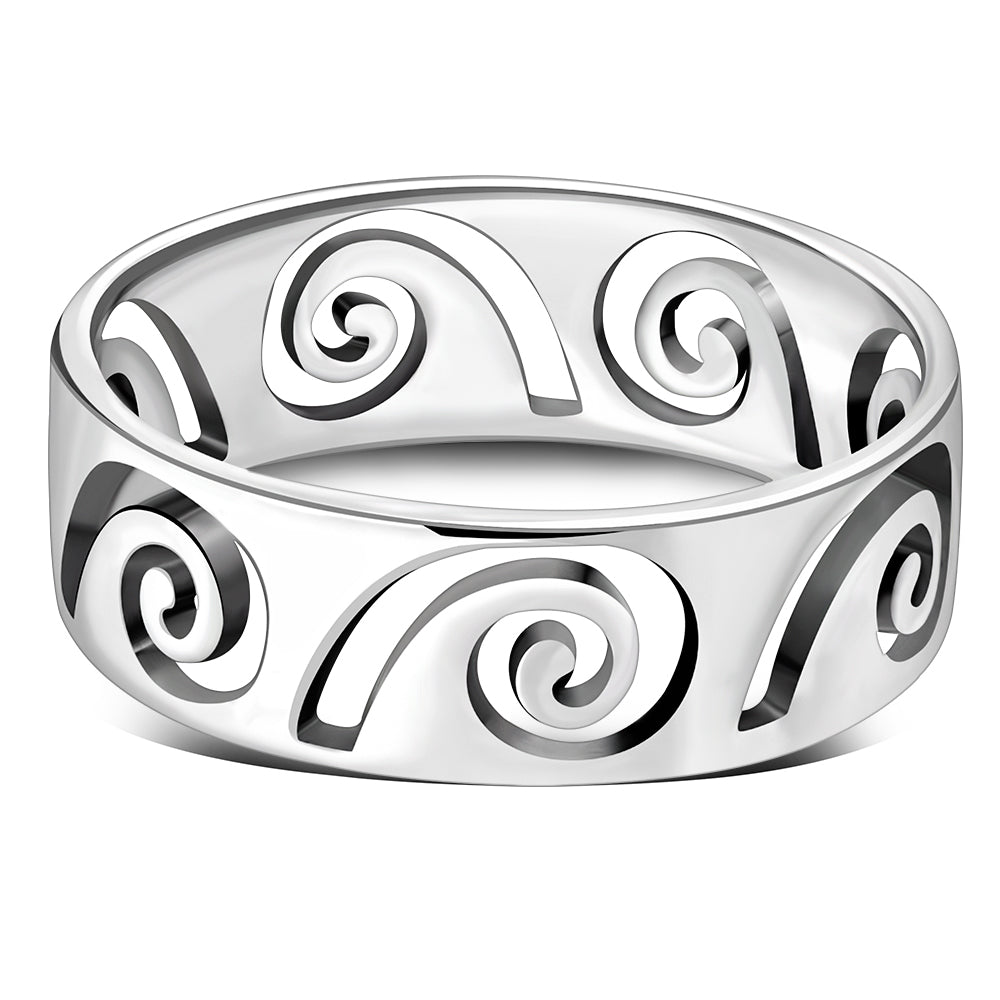 Plain Solid Sterling Silver Waves Band Ring