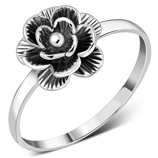 Ethnic Style Rose Flower Silver Ring