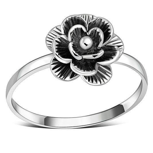 Ethnic Style Rose Flower Silver Ring