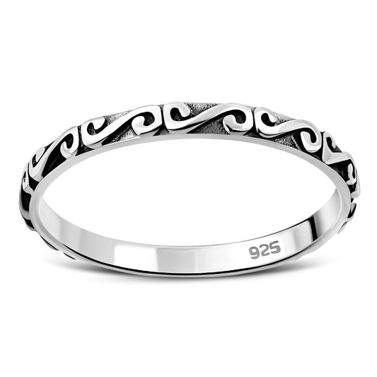 Thin Silver Spiral Band Ring