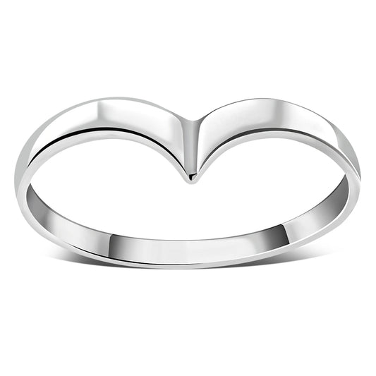 Simple Classic Silver V Shaped Band Ring.