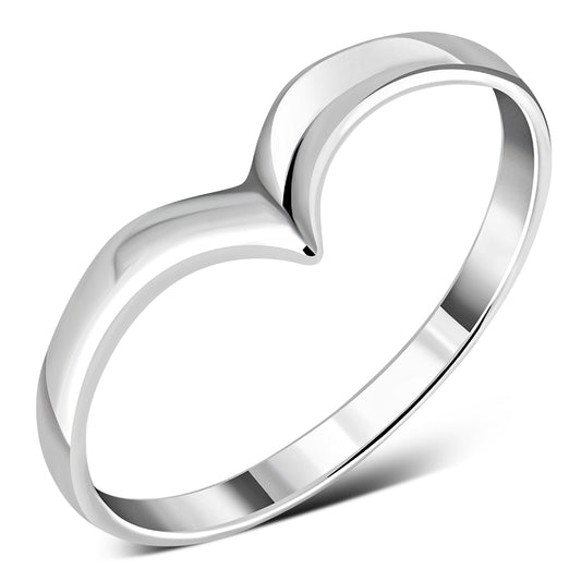 Simple Classic Silver V Shaped Band Ring.
