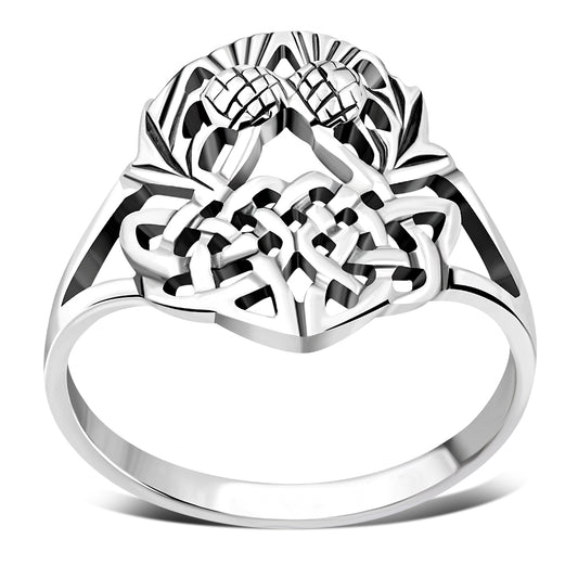 Plain Silver Celtic Knot Scottish Thistle Ring