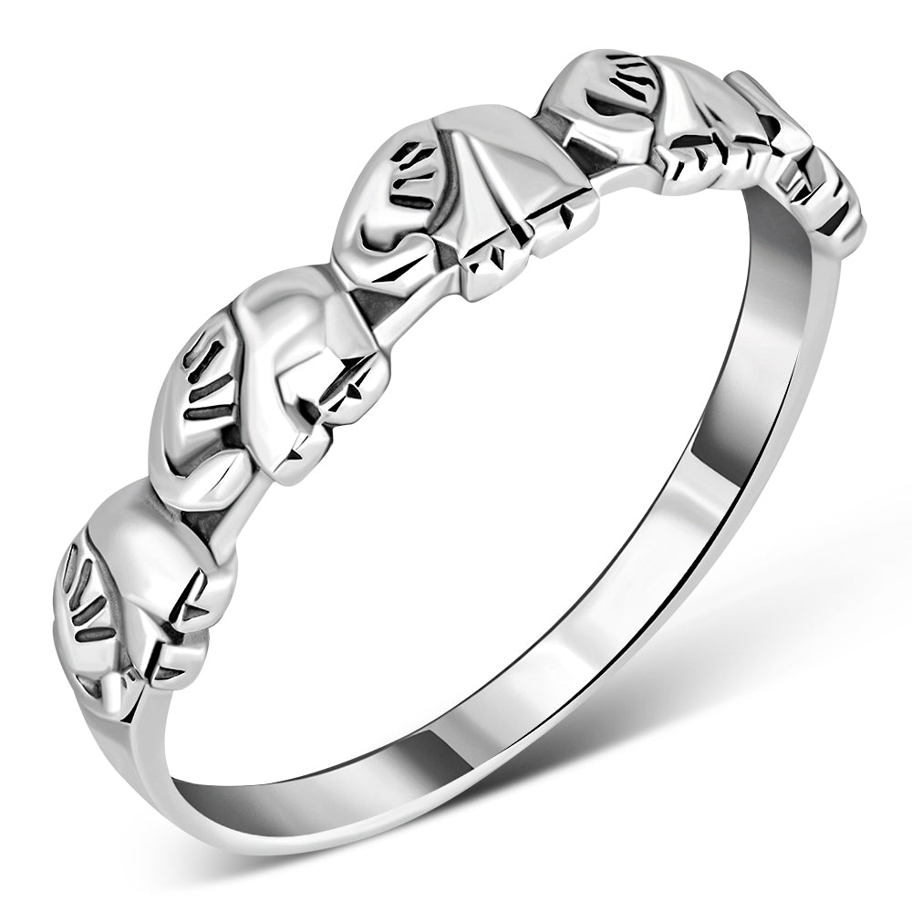 Elephants On A Journey Silver Band Ring