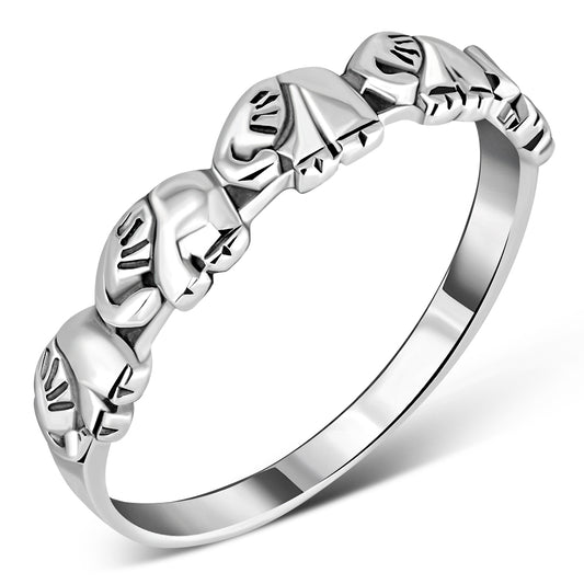 Elephants Convoy Band Silver Ring