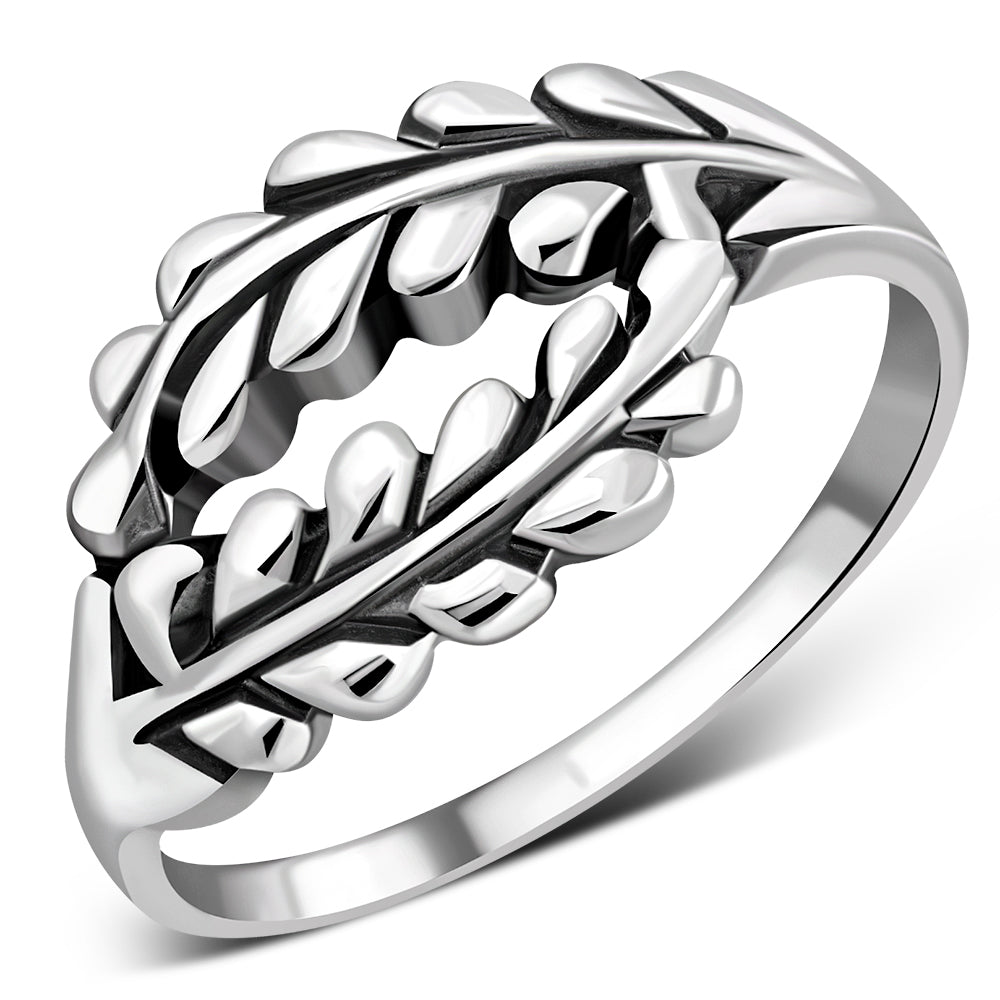 Plain Sterling Silver Laurel Leaves Ring