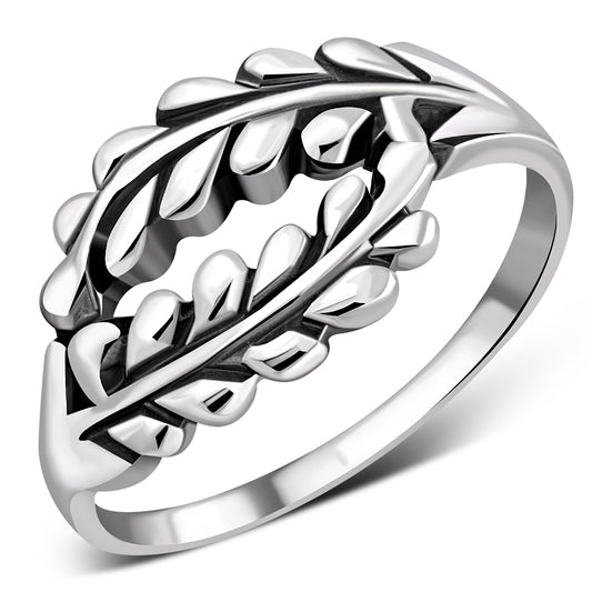 Plain Sterling Silver Laurel Leaves Ring