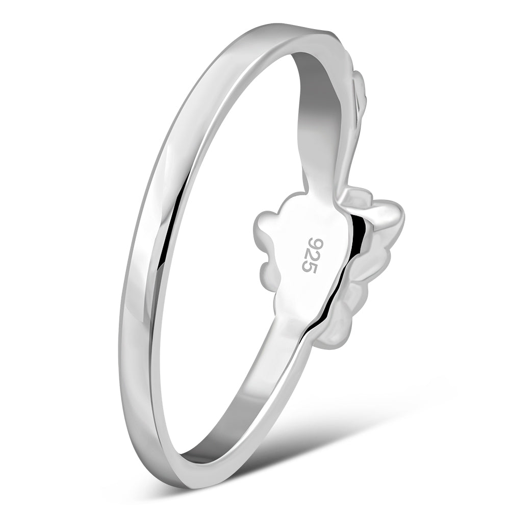 Plain Ethnic Flowers Silver Ring