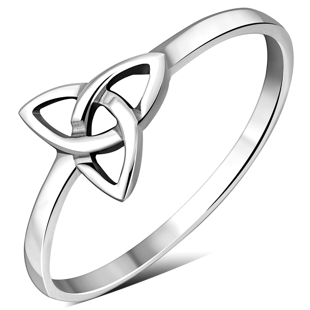 Delicate Plain Light Silver Celtic Trinity Knot Ring