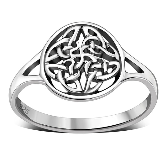 Round Design Celtic Trinity Knot Silver Ring