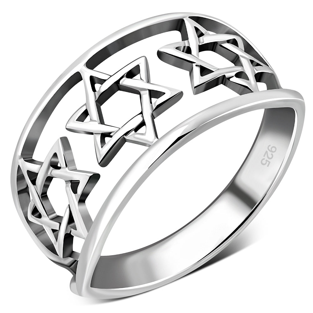 Stars of David Wide & Light Silver Ring