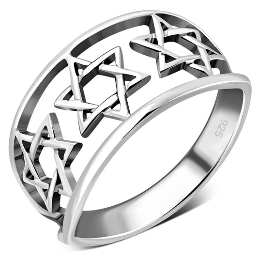 Stars of David Wide & Light Silver Ring