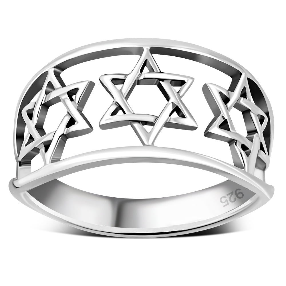 Stars of David Wide & Light Silver Ring