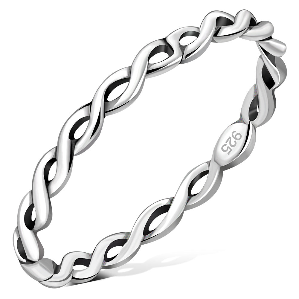 Twisted Thin Plain Silver Band Ring
