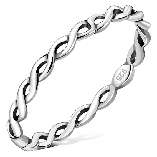 Twisted Thin Plain Silver Band Ring
