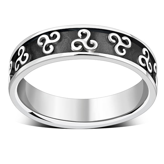 Celtic Triskele Triple Spiral Band Silver Ring