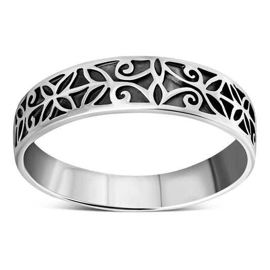 Flowers Sterling Silver Band Ring